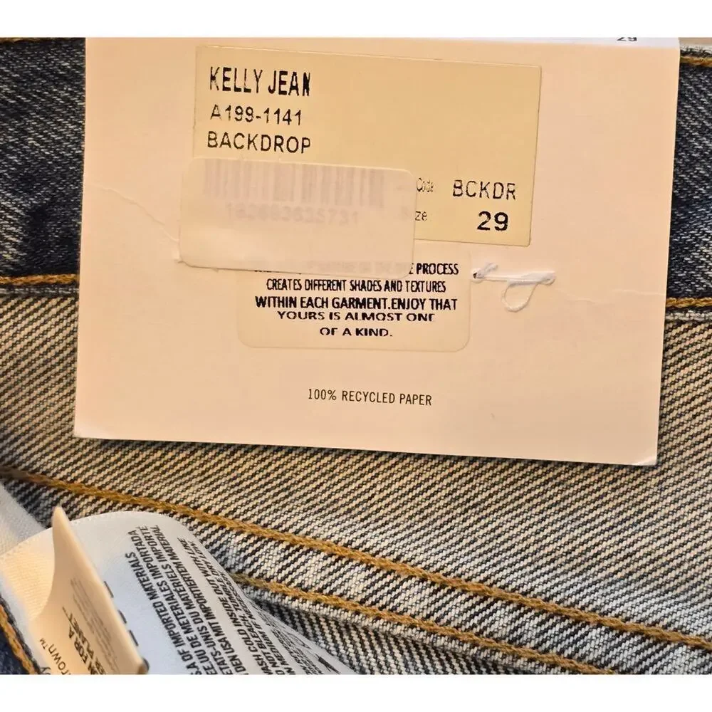 Agolde Kelly Jeans High Rise Relaxed Straight Blue Womens 29 Distressed NWT